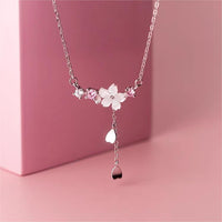 Thumbnail for Chic CZ Inlaid Heart Tassel Cherry Blossom Necklace - ArtGalleryZen