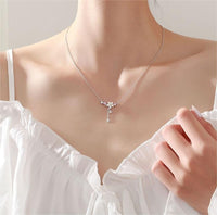 Thumbnail for Chic CZ Inlaid Heart Tassel Cherry Blossom Necklace - ArtGalleryZen