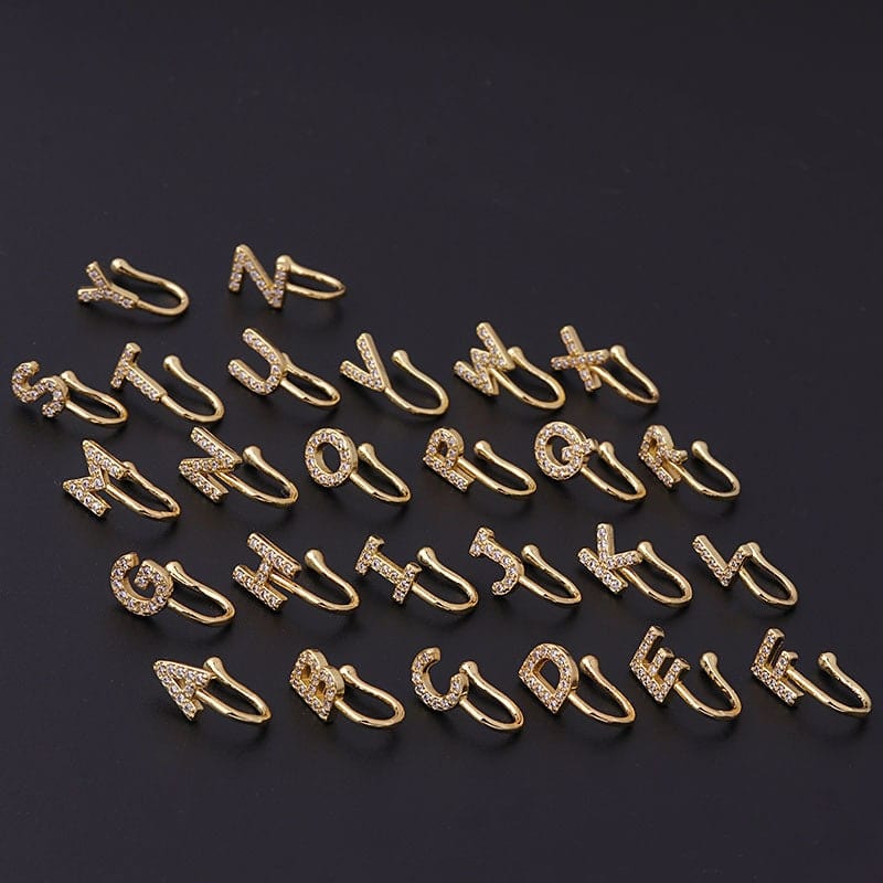 Chic CZ Inlaid Initial Letter Non Piercing Nose Cuff Nose Ring - ArtGalleryZen