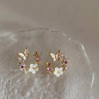 Thumbnail for Chic CZ Inlaid Natural Pearl Shell Butterfly Floral Earrings - ArtGalleryZen