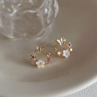 Thumbnail for Chic CZ Inlaid Natural Pearl Shell Butterfly Floral Earrings - ArtGalleryZen