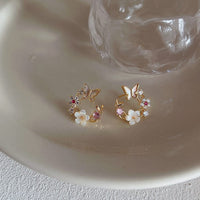 Thumbnail for Chic CZ Inlaid Natural Pearl Shell Butterfly Floral Earrings - ArtGalleryZen