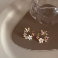 Thumbnail for Chic CZ Inlaid Natural Pearl Shell Butterfly Floral Earrings - ArtGalleryZen