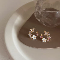 Thumbnail for Chic CZ Inlaid Natural Pearl Shell Butterfly Floral Earrings - ArtGalleryZen