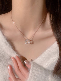 Thumbnail for Chic CZ Inlaid Natural Pearl Shell Butterfly Floral Necklace - ArtGalleryZen