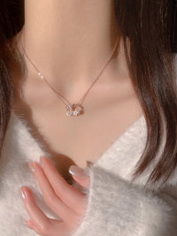 Thumbnail for Chic CZ Inlaid Natural Pearl Shell Butterfly Floral Necklace - ArtGalleryZen