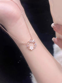 Thumbnail for Chic CZ Inlaid Natural Pearl Shell Butterfly Floral Necklace - ArtGalleryZen