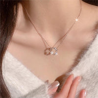 Thumbnail for Chic CZ Inlaid Natural Pearl Shell Butterfly Floral Necklace - ArtGalleryZen