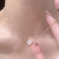 Thumbnail for Chic CZ Inlaid Natural Pearl Shell Duo Cherry Blossom Necklace - ArtGalleryZen
