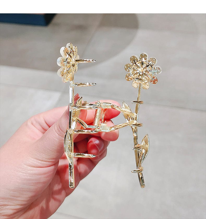 Chic CZ Inlaid Opal Daisy Flower Chignon Claw Clip Hair Clip - ArtGalleryZen