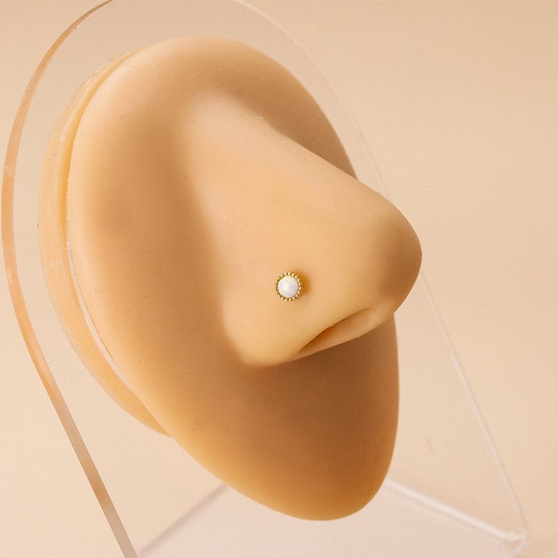 Chic CZ Inlaid Opal Floral Heart Nose Piercing Nose Stud - ArtGalleryZen