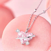 Thumbnail for Chic CZ Inlaid Pink Celestial Heart Necklace - ArtGalleryZen