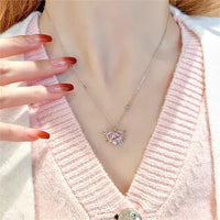 Thumbnail for Chic CZ Inlaid Pink Celestial Heart Necklace - ArtGalleryZen