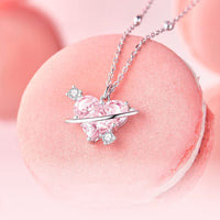 Thumbnail for Chic CZ Inlaid Pink Celestial Heart Necklace - ArtGalleryZen