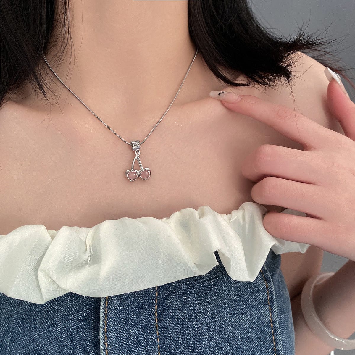 Chic CZ Inlaid Pink Cherry Pendant Necklace - ArtGalleryZen