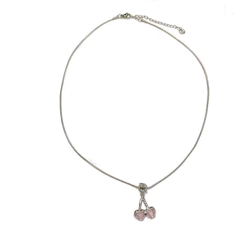 Chic CZ Inlaid Pink Cherry Pendant Necklace - ArtGalleryZen