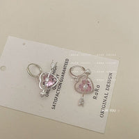Thumbnail for Chic CZ Inlaid Pink Crystal Arrow Heart Earrings - ArtGalleryZen