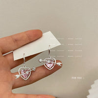 Thumbnail for Chic CZ Inlaid Pink Crystal Arrow Heart Earrings - ArtGalleryZen