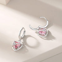 Thumbnail for Chic CZ Inlaid Pink Crystal Dangle Heart Earrings - ArtGalleryZen