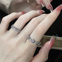 Thumbnail for Chic CZ Inlaid Pink Crystal Heart Ring - ArtGalleryZen