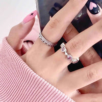Thumbnail for Chic CZ Inlaid Pink Crystal Heart Ring - ArtGalleryZen