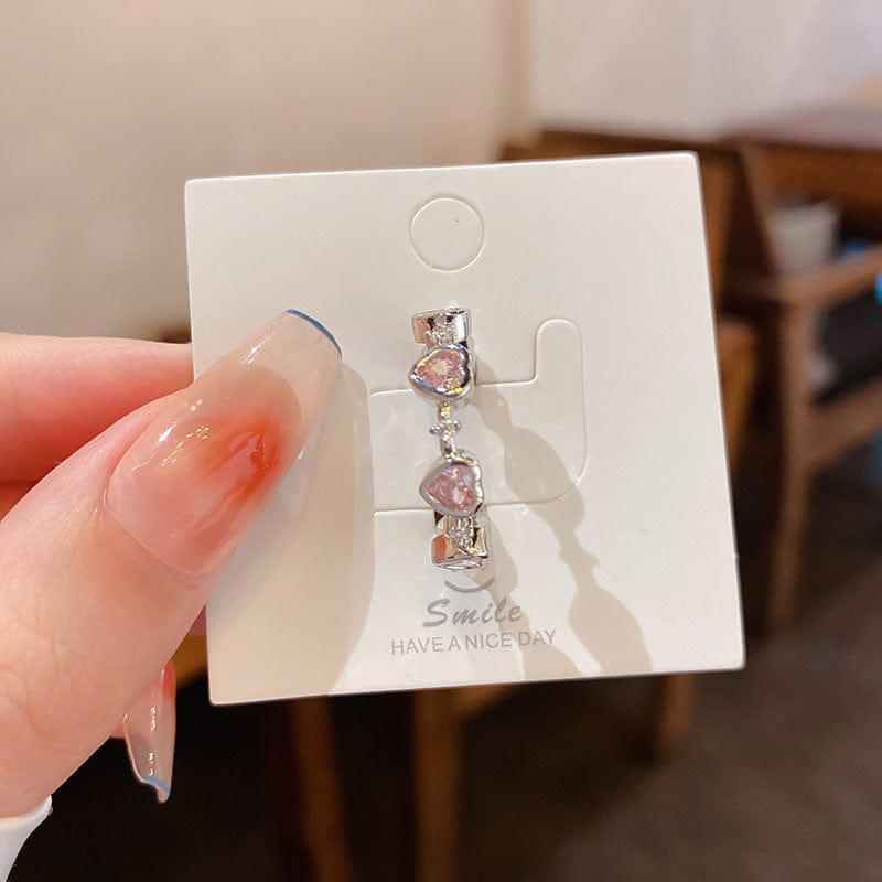 Chic CZ Inlaid Pink Crystal Heart Ring - ArtGalleryZen