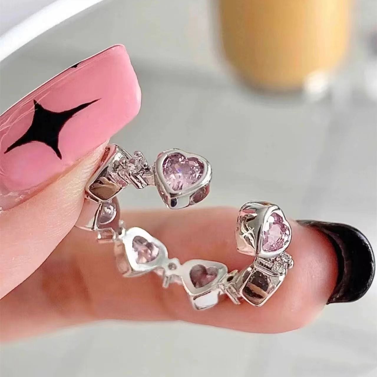 Chic CZ Inlaid Pink Crystal Heart Ring - ArtGalleryZen