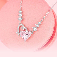 Thumbnail for Chic CZ Inlaid Pink Diamond Duo Heart Necklace - ArtGalleryZen