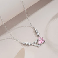 Thumbnail for Chic CZ Inlaid Pink Diamond Duo Heart Necklace - ArtGalleryZen