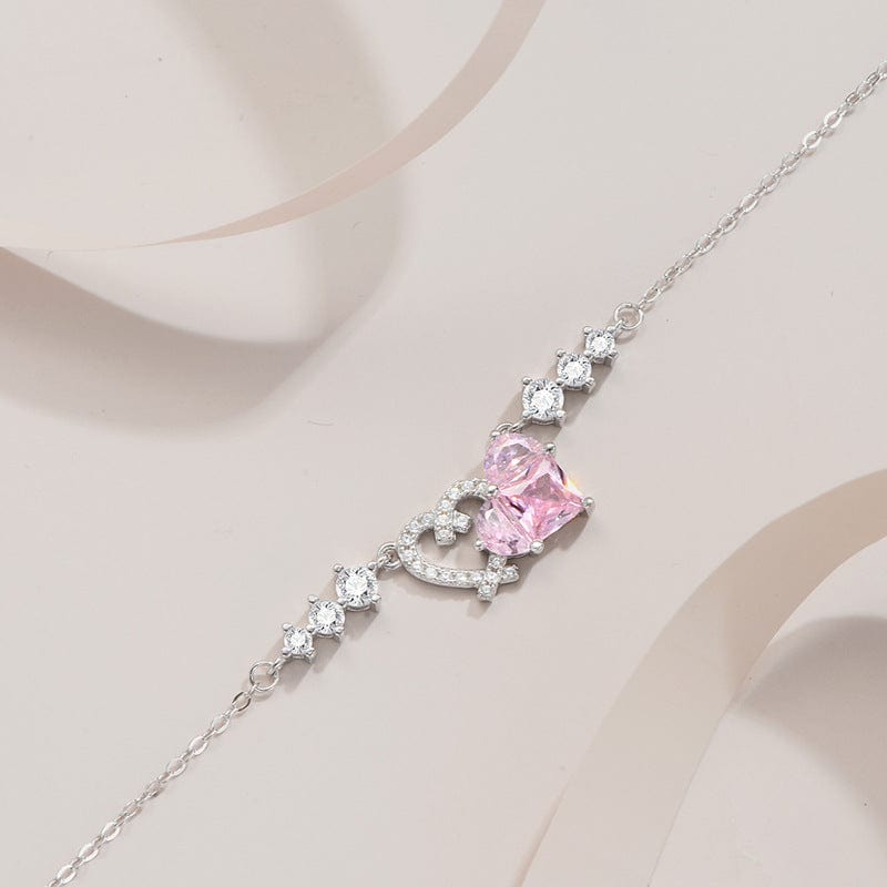 Chic CZ Inlaid Pink Diamond Duo Heart Necklace - ArtGalleryZen