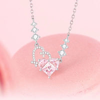 Thumbnail for Chic CZ Inlaid Pink Diamond Duo Heart Necklace - ArtGalleryZen