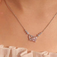 Thumbnail for Chic CZ Inlaid Pink Diamond Duo Heart Necklace - ArtGalleryZen