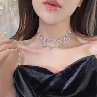 Thumbnail for Chic CZ Inlaid Pink Diamond Heart Necklace - ArtGalleryZen