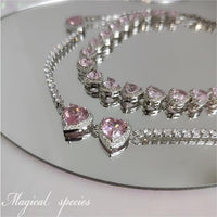 Thumbnail for Chic CZ Inlaid Pink Diamond Heart Necklace - ArtGalleryZen