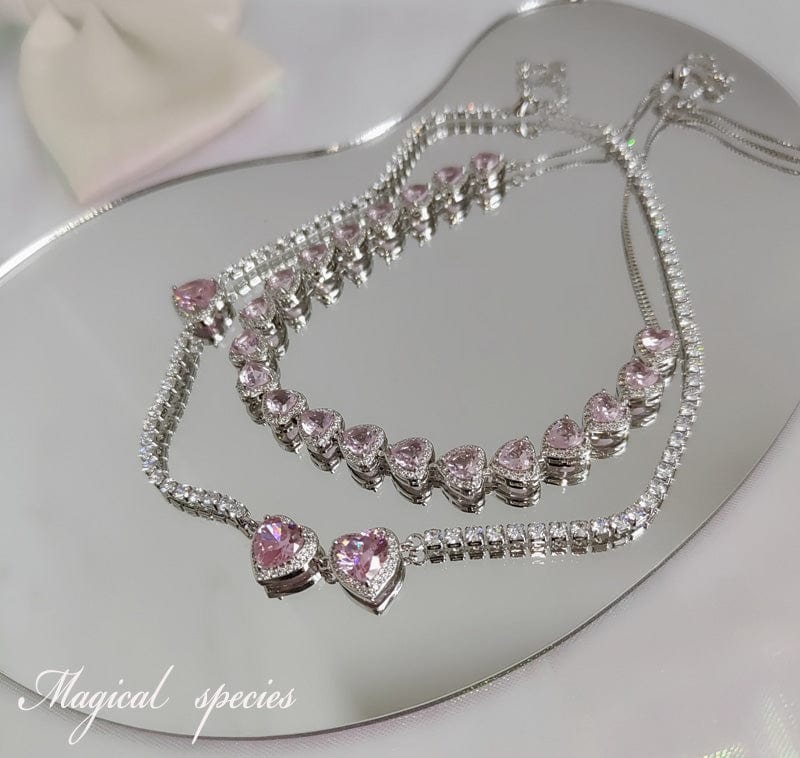 Chic CZ Inlaid Pink Diamond Heart Necklace - ArtGalleryZen