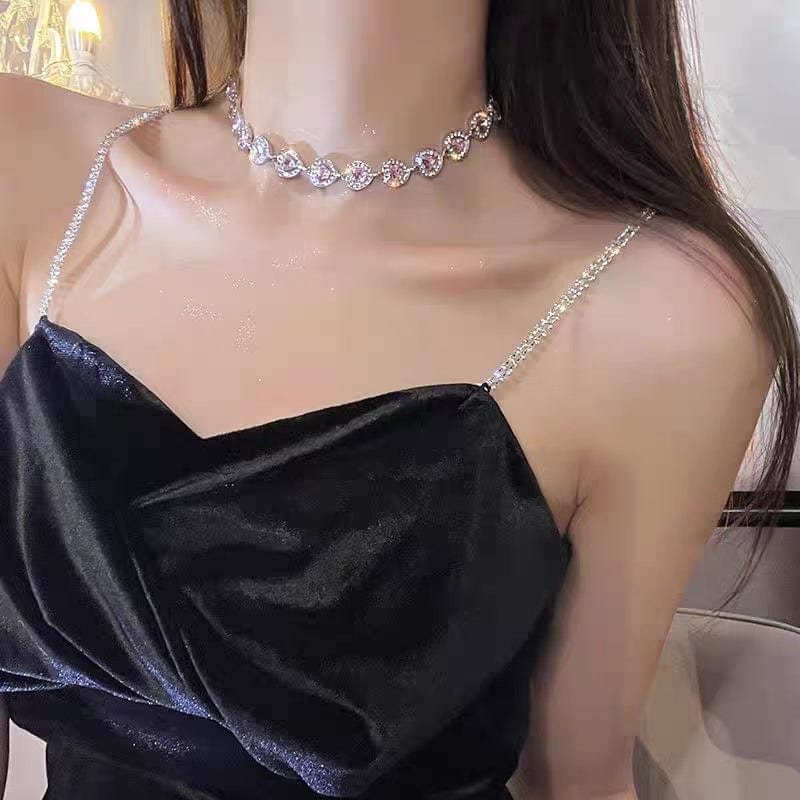 Chic CZ Inlaid Pink Diamond Heart Necklace - ArtGalleryZen