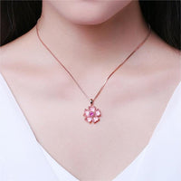Thumbnail for Chic CZ Inlaid Pink Opal Heart Cherry Blossom Pendant Necklace - ArtGalleryZen