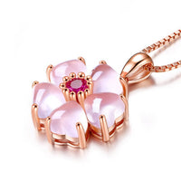 Thumbnail for Chic CZ Inlaid Pink Opal Heart Cherry Blossom Pendant Necklace - ArtGalleryZen