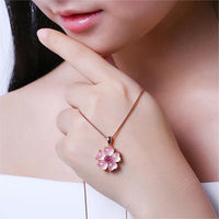 Thumbnail for Chic CZ Inlaid Pink Opal Heart Cherry Blossom Pendant Necklace - ArtGalleryZen
