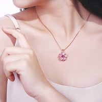 Thumbnail for Chic CZ Inlaid Pink Opal Heart Cherry Blossom Pendant Necklace - ArtGalleryZen