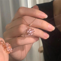 Thumbnail for Chic CZ Inlaid Pink Opal Heart Cherry Blossom Pendant Necklace - ArtGalleryZen