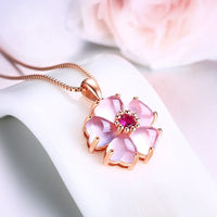 Thumbnail for Chic CZ Inlaid Pink Opal Heart Cherry Blossom Pendant Necklace - ArtGalleryZen