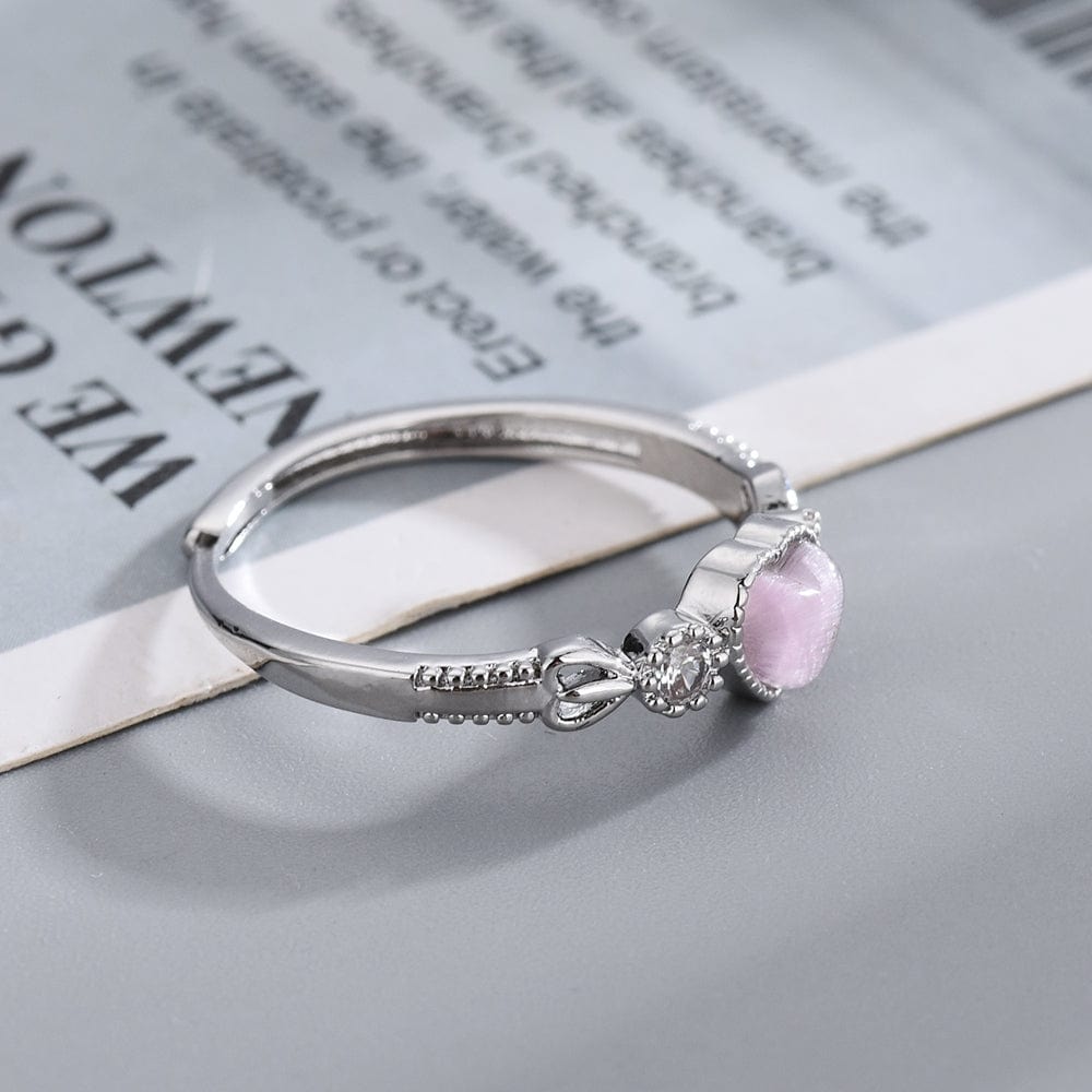 Chic CZ Inlaid Pink Opal Heart Ring - ArtGalleryZen