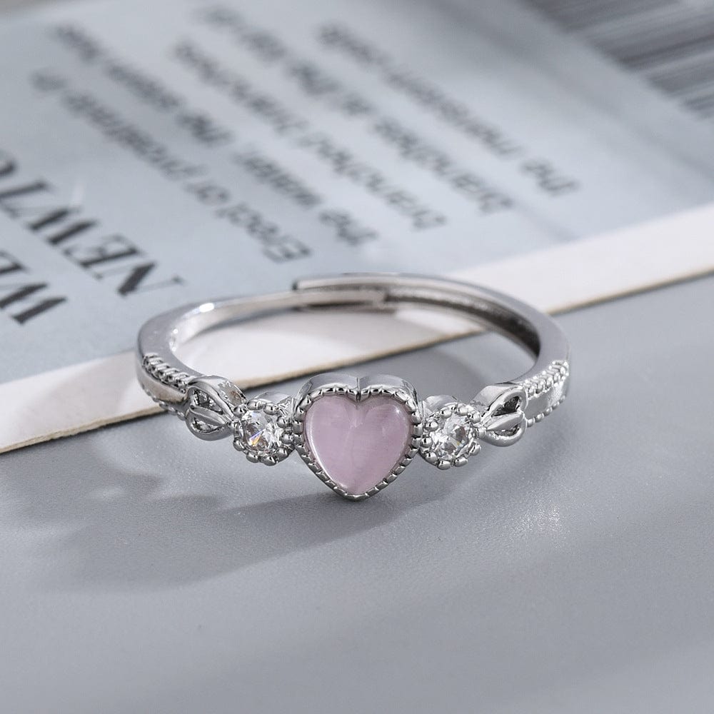 Chic CZ Inlaid Pink Opal Heart Ring - ArtGalleryZen