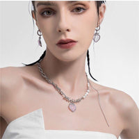 Thumbnail for Chic CZ Inlaid Pink Strawberry Pendant Pearl Chain Choker Necklace - ArtGalleryZen