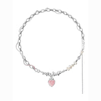 Thumbnail for Chic CZ Inlaid Pink Strawberry Pendant Pearl Chain Choker Necklace - ArtGalleryZen