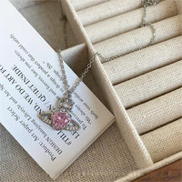 Thumbnail for Chic CZ Inlaid Saturn Heart Necklace - ArtGalleryZen