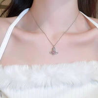 Thumbnail for Chic CZ Inlaid Saturn Heart Necklace - ArtGalleryZen