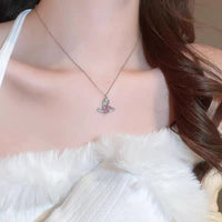 Thumbnail for Chic CZ Inlaid Saturn Heart Necklace - ArtGalleryZen