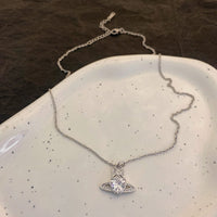 Thumbnail for Chic CZ Inlaid Saturn Heart Necklace - ArtGalleryZen
